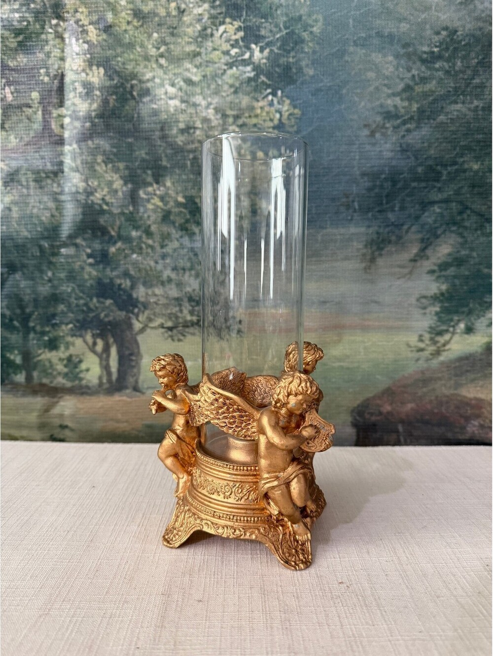 Gold Cherub Glass Vase Holder